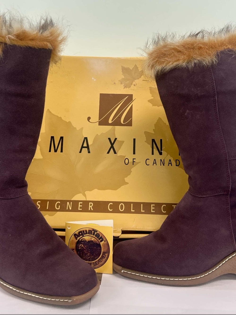 Maxine of Canada Faux Fur Trim Suede Boots - Lavendar